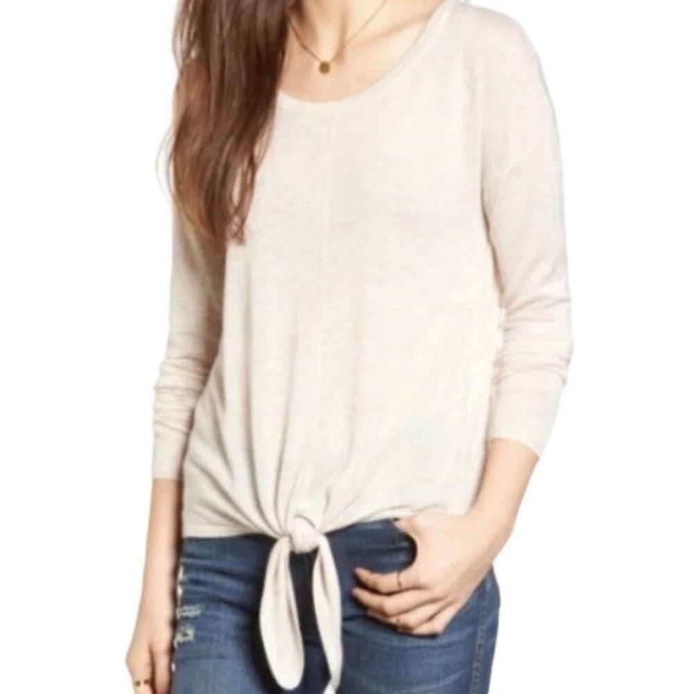 Madewell Textured Weave Neutral Long Sleeve Tie Top Size S NWT Earthy Soft Girl